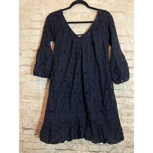 Intuitions Dress Womens Medium Midnight Blue Embroidered Dark Romantic Boho